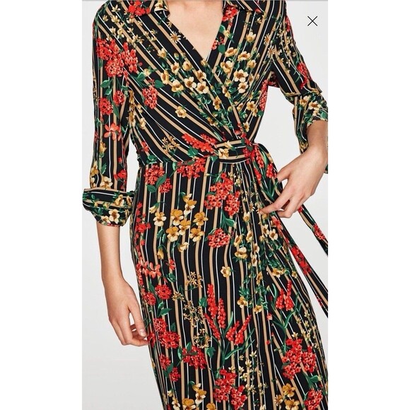 NWT Zara Basic Collection  XSMALL Multicolor Floral Striped Print Shirt Dress - Picture 1 of 13